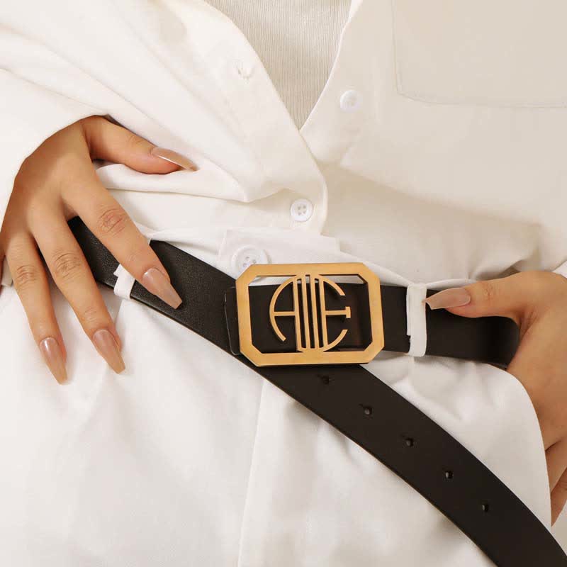 Cintura in pelle con fibbia fai da te rettangolare con iniziali personalizzate - Oro - Senza cintura - Cintura non inclusa - image 3