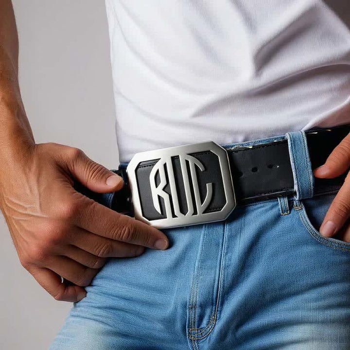 Cintura in pelle con fibbia fai da te rettangolare con iniziali personalizzate - image 0