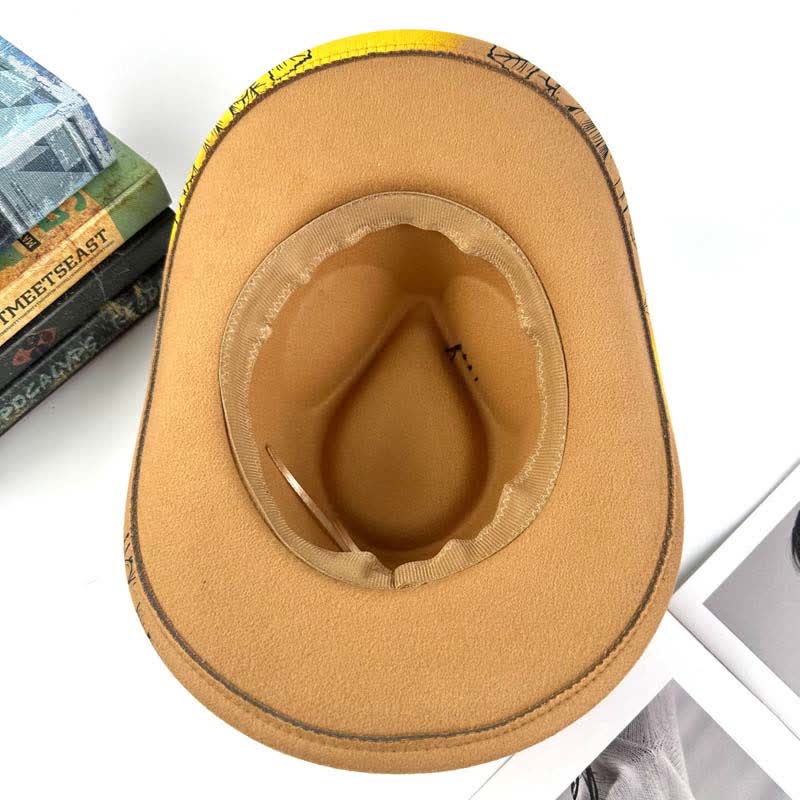 Cappello da cowboy western con decorazione a forma di girasole e piume dipinta a spruzzo - image 2