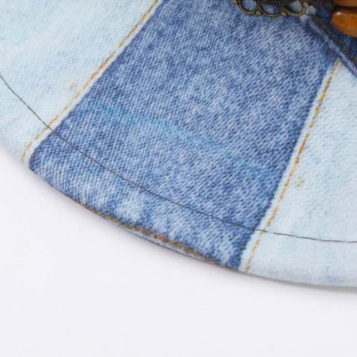 Cappello da cowboy in denim con fascia perline di legno e design color-block - image 5