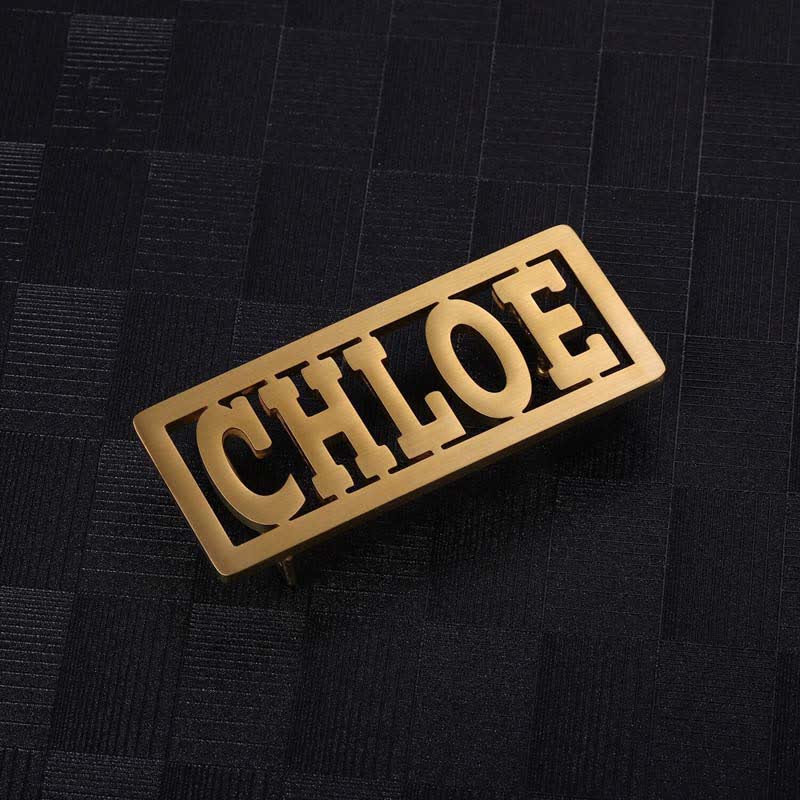 Cintura in pelle con fibbia fai da te con nome personalizzato rettangolare in lettere corsive - Oro - Senza cintura - Cintura non inclusa - image 1