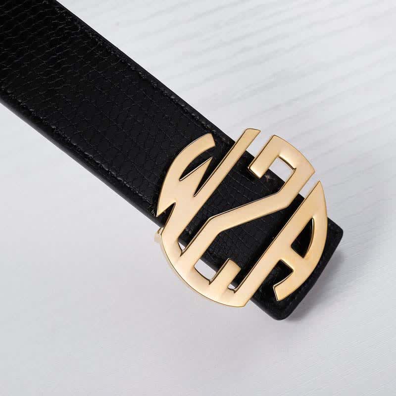 Cintura in pelle con fibbia fai da te con monogramma rotondo e nome personalizzato con 3 iniziali di lettere - Oro - Senza cintura - Cintura non inclusa - image 0