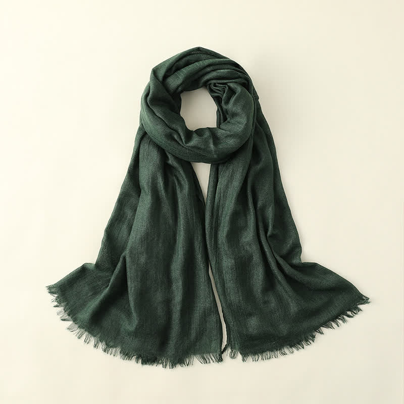 Sciarpa estiva sottile da viaggio in tinta unita e stropicciata - Verde scuro - image 7