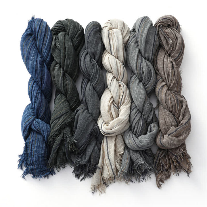 Sciarpa traspirante in cotone e lino a righe decorative tie-dye - image 1