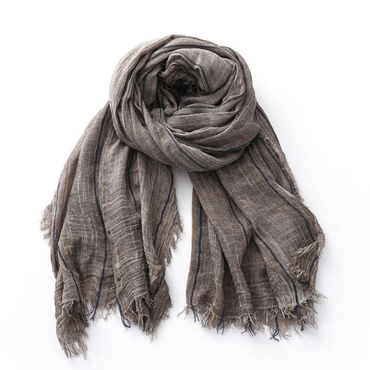 Sciarpa traspirante in cotone e lino a righe decorative tie-dye - Cachi scuro - image 8
