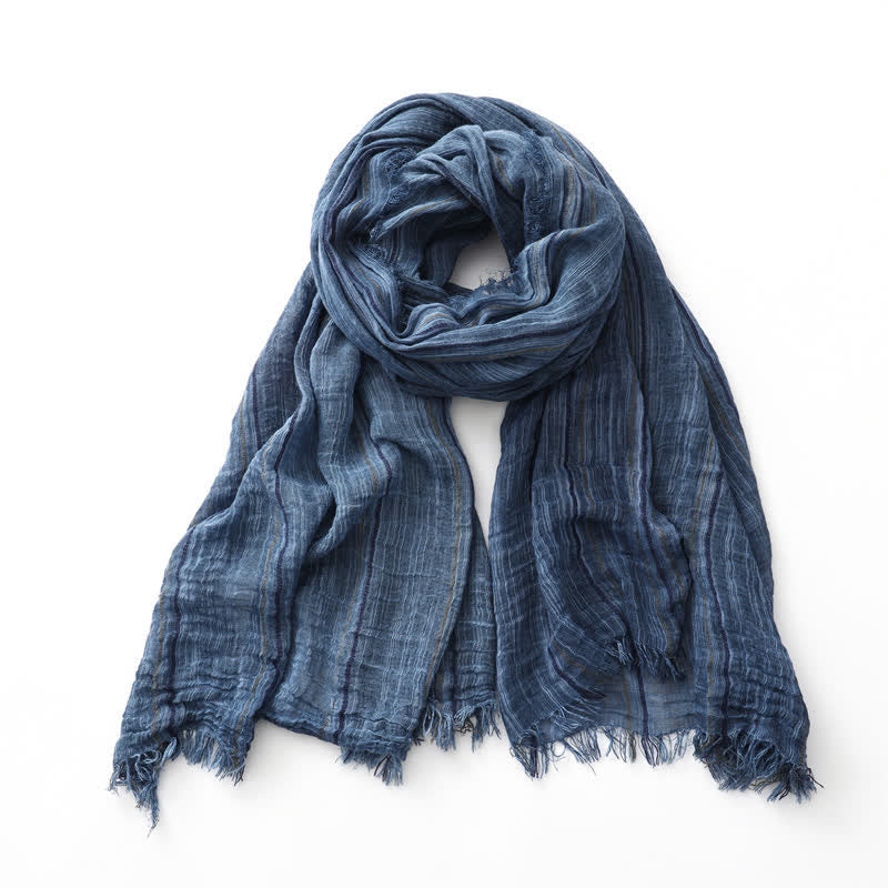 Sciarpa traspirante in cotone e lino a righe decorative tie-dye - Marina - image 0