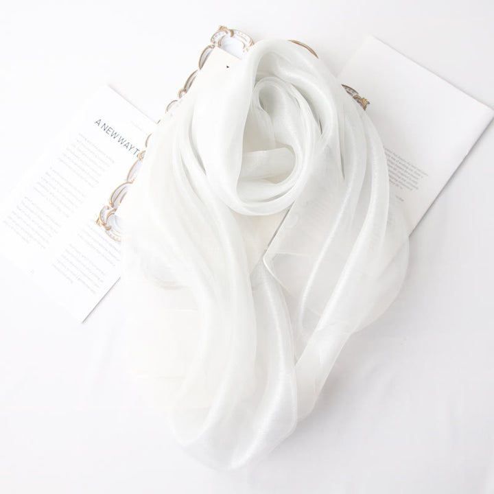 Sciarpa di seta organza scintillante di lusso da donna - Bianco - image 14