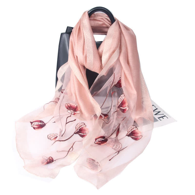 Sciarpa da donna in lana e seta con perline ricamate a mano e motivi floreali - Rosa chiaro - image 6