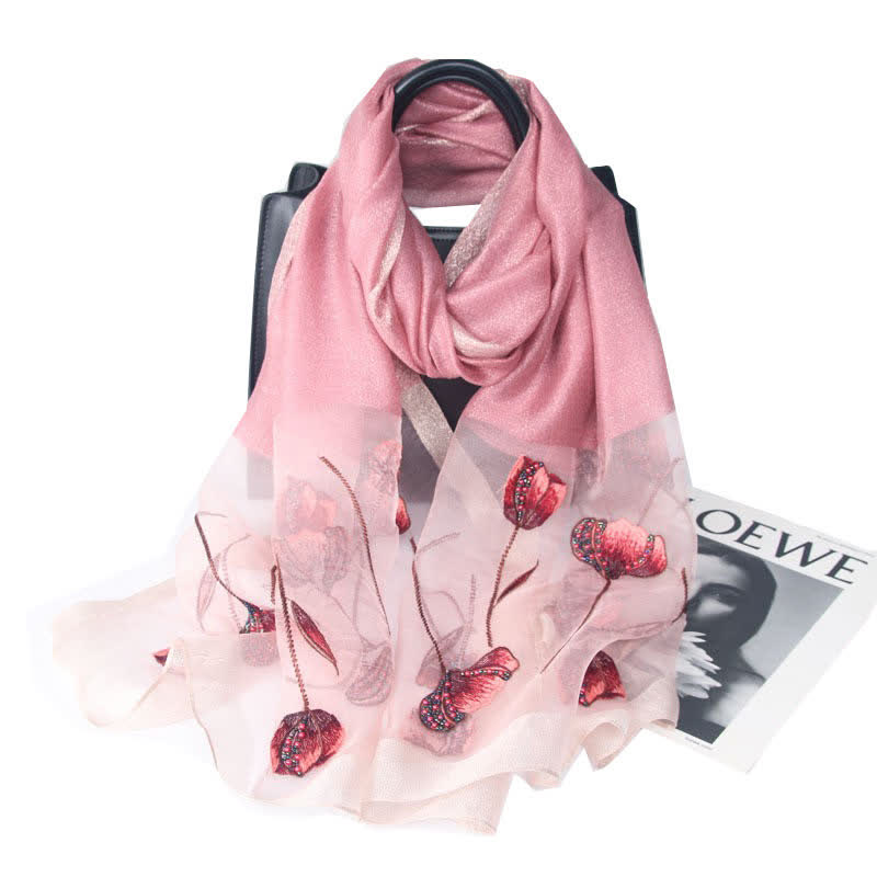 Sciarpa da donna in lana e seta con perline ricamate a mano e motivi floreali - Rosa - image 10