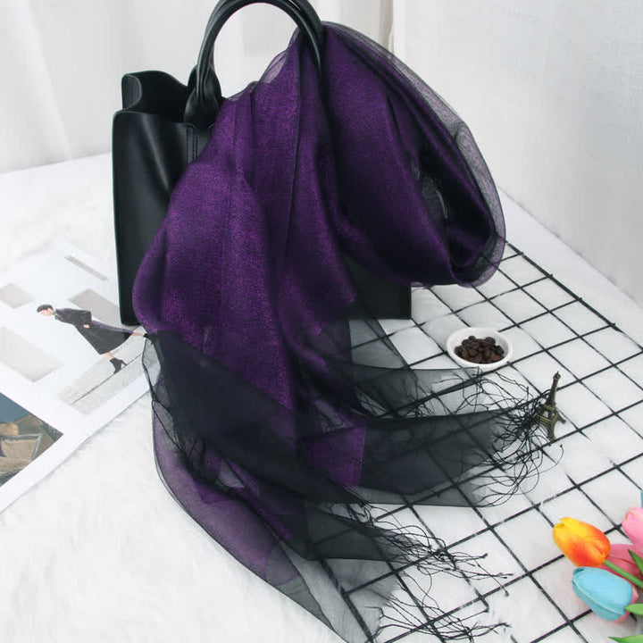 Sciarpa in organza di seta con nappe luccicanti a doppio strato da donna - Viola - image 8
