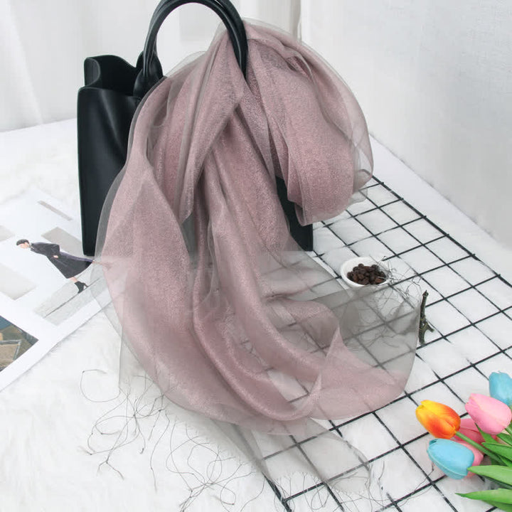 Sciarpa in organza di seta con nappe luccicanti a doppio strato da donna - RosyBrown - image 6