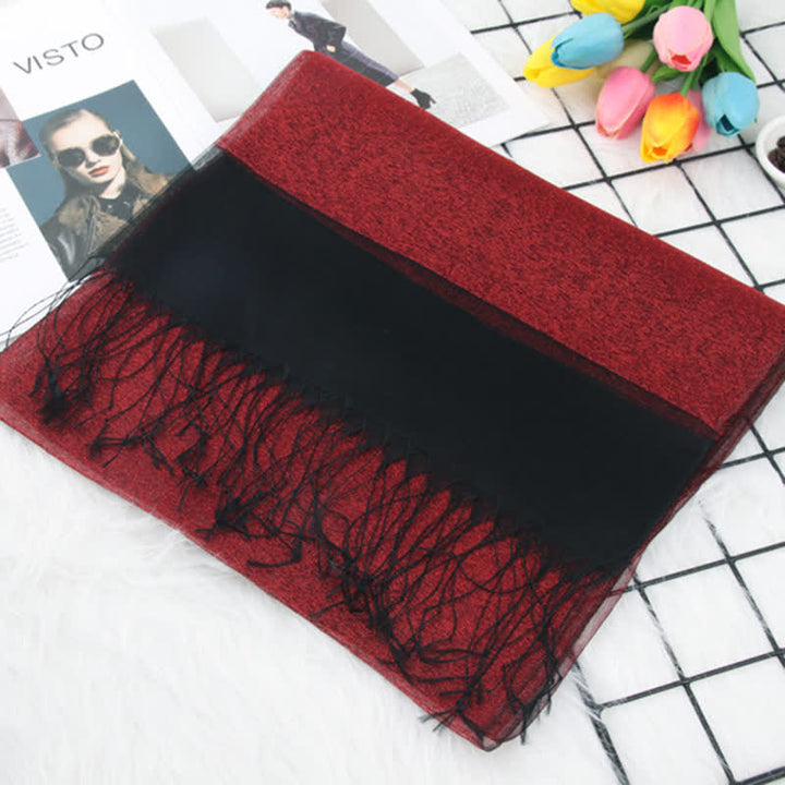 Sciarpa in organza di seta con nappe luccicanti a doppio strato da donna - image 2
