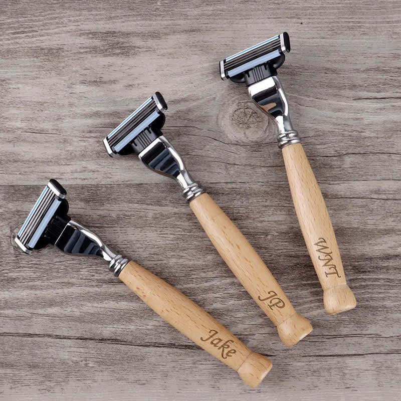 Set di 3 rasoi da sposo con nome personalizzato, souvenir, con scatola di legno - image 4