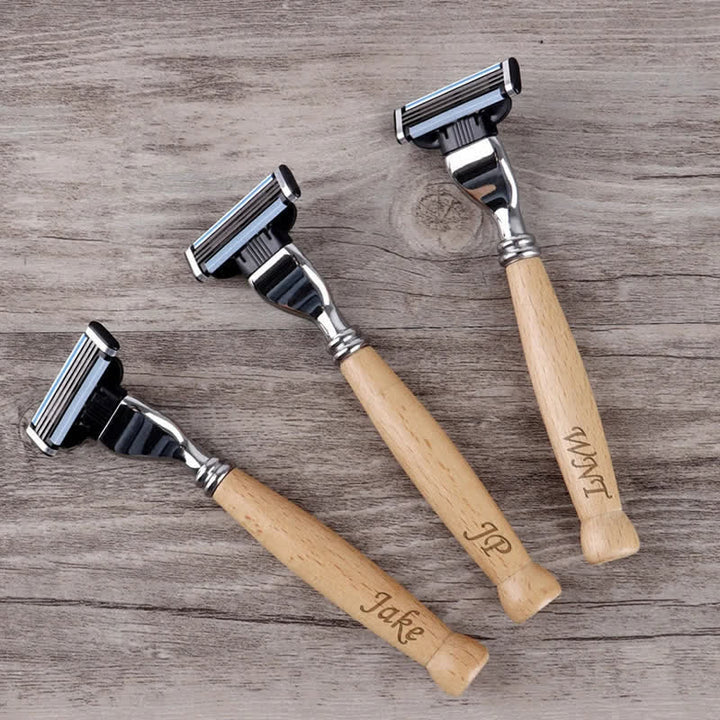 Set di 3 rasoi da sposo con nome personalizzato, souvenir, con scatola di legno - image 4