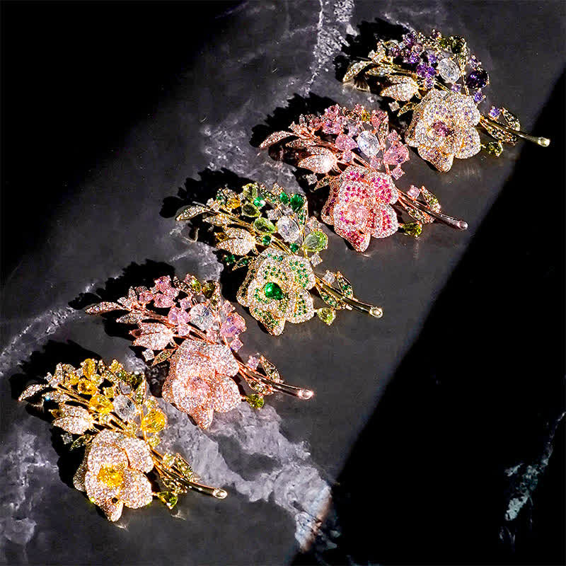 Spilla da donna con bouquet di rose e zirconi - image 1