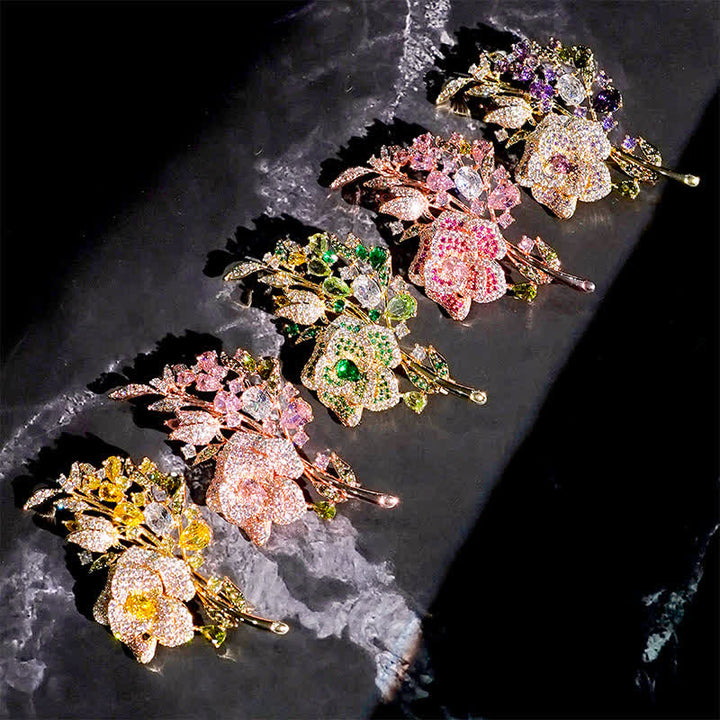 Spilla da donna con bouquet di rose e zirconi - image 1