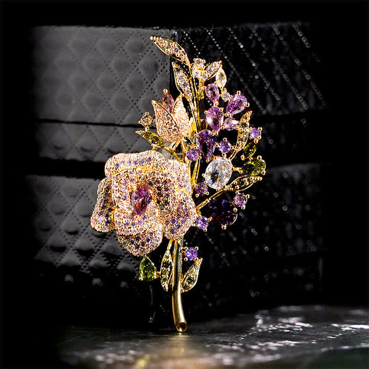 Spilla da donna con bouquet di rose e zirconi - Viola - image 5