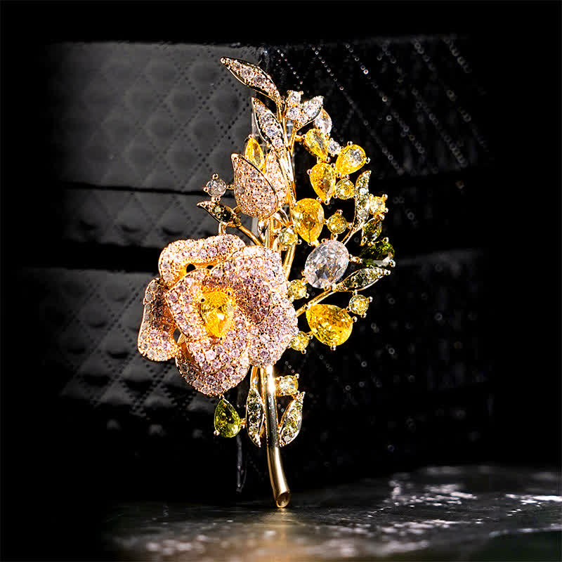 Spilla da donna con bouquet di rose e zirconi - Giallo - image 6