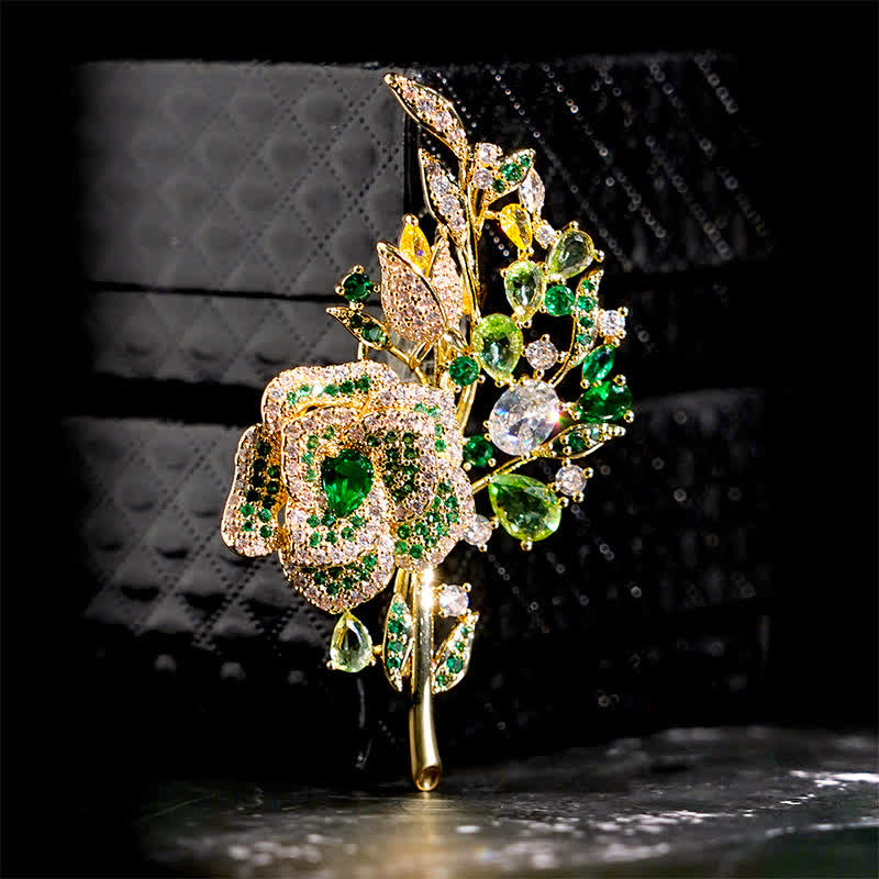 Spilla da donna con bouquet di rose e zirconi - Verde - image 3