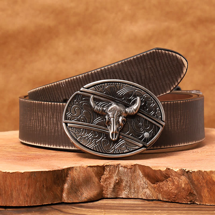 Cintura in pelle con coltello pieghevole nascosto Longhorn Bull fai da te da uomo - Toro dalle corna lunghe - Cintura marrone anticata - 42 - image 12