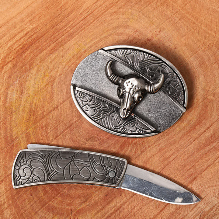 Cintura in pelle con coltello pieghevole nascosto Longhorn Bull fai da te da uomo - image 1