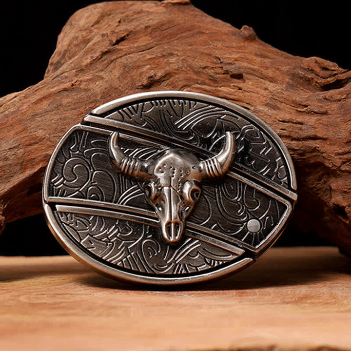 Cintura in pelle con coltello pieghevole nascosto Longhorn Bull fai da te da uomo - Toro dalle corna lunghe - Senza cintura - Cintura non inclusa - image 0