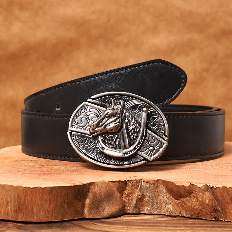Cintura in pelle con coltello pieghevole nascosto a forma di testa di cavallo fai da te da uomo - Testa di cavallo - Cintura nera in PU - 42 - image 6