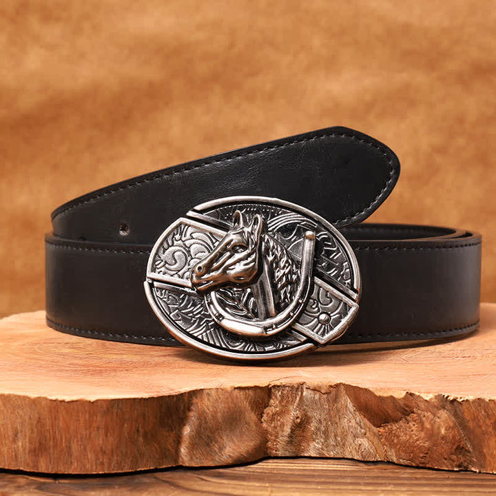 Cintura in pelle con coltello pieghevole nascosto a forma di testa di cavallo fai da te da uomo - Testa di cavallo - Cintura nera in PU - 42 - image 6