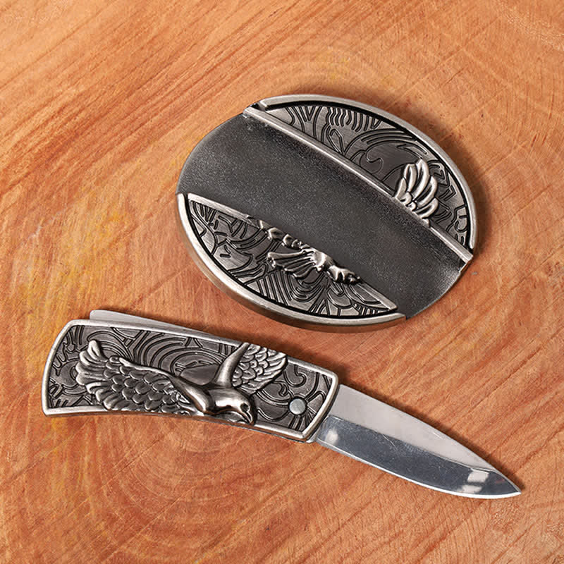 Cintura in pelle con coltello pieghevole nascosto Soaring Eagle fai da te da uomo - image 1