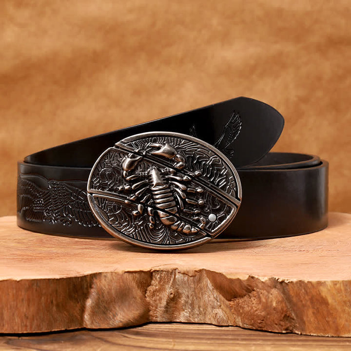 Cintura in pelle con coltello pieghevole nascosto Scorpion fai da te da uomo - Scorpion - Cintura con aquila in rilievo nera - 42 - image 5