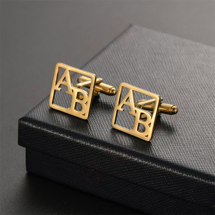 1 paio di gemelli quadrati personalizzati con lettere vuote - Oro - image 1