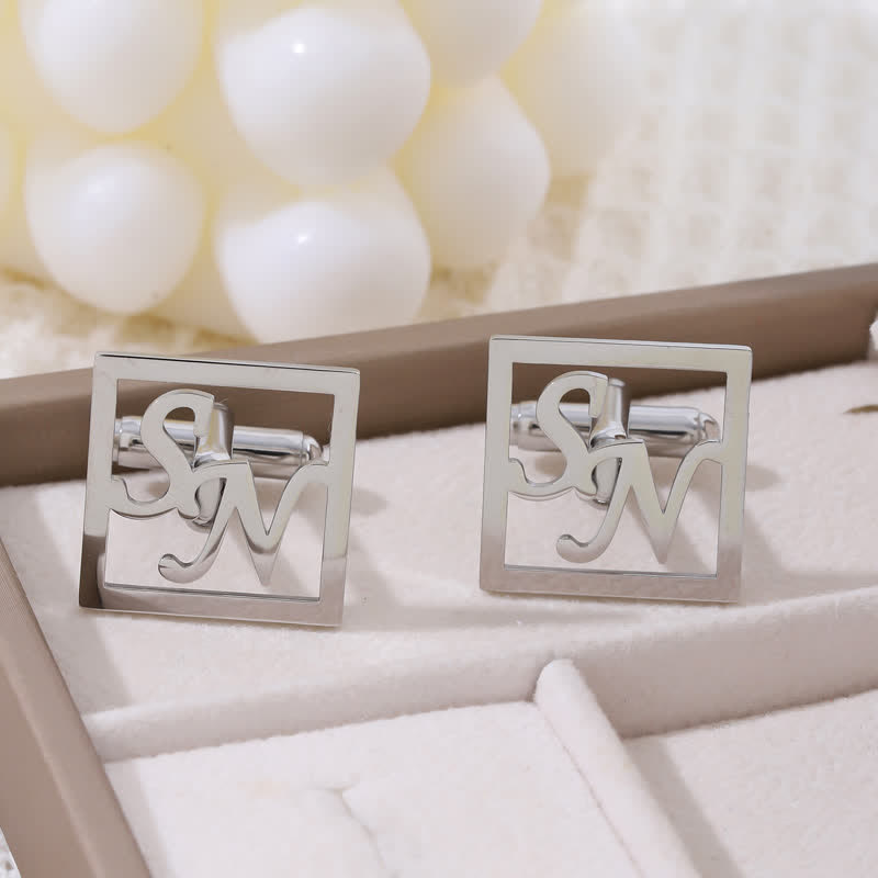 1 paio di gemelli quadrati personalizzati con lettere vuote - Argento - image 3