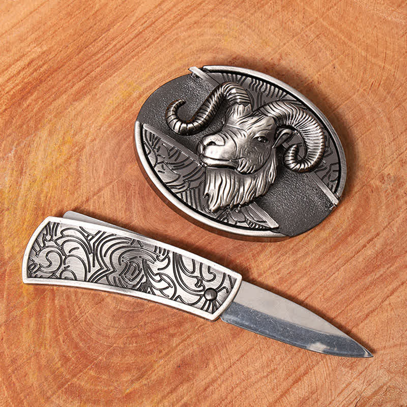 Cintura in pelle con coltello pieghevole nascosto in capra fai da te da uomo - image 1