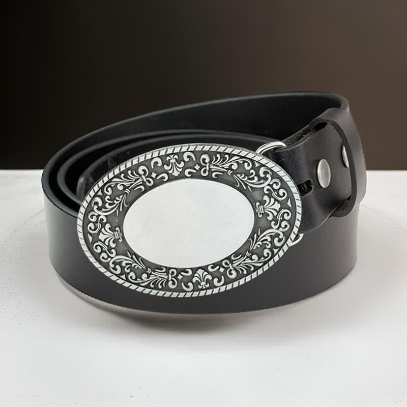 Cintura in pelle con fibbia fai da te con monogramma inciso personalizzato e nome rotondo - image 1