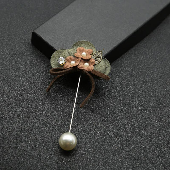 Spilla da bavero in tessuto con fiore, design originale per matrimonio, verde scuro - image 3