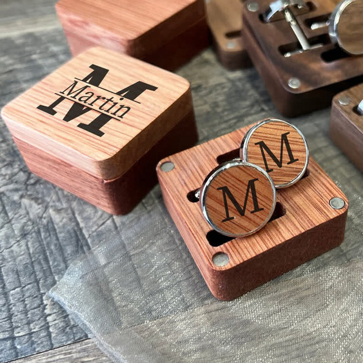 1 paio di gemelli in legno classici con nome personalizzato con scatola - Acero - image 2