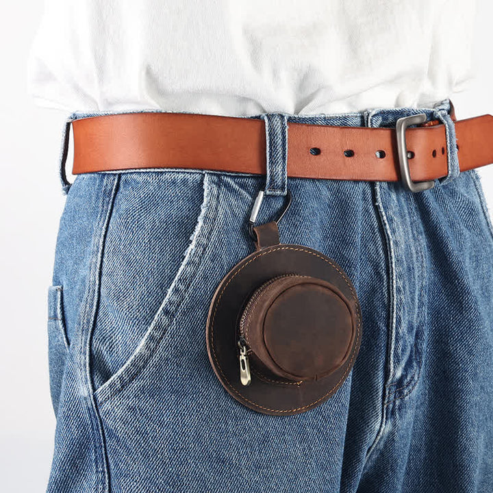 Borsa in pelle con monete retrò a forma di cappello da cowboy western - image 0