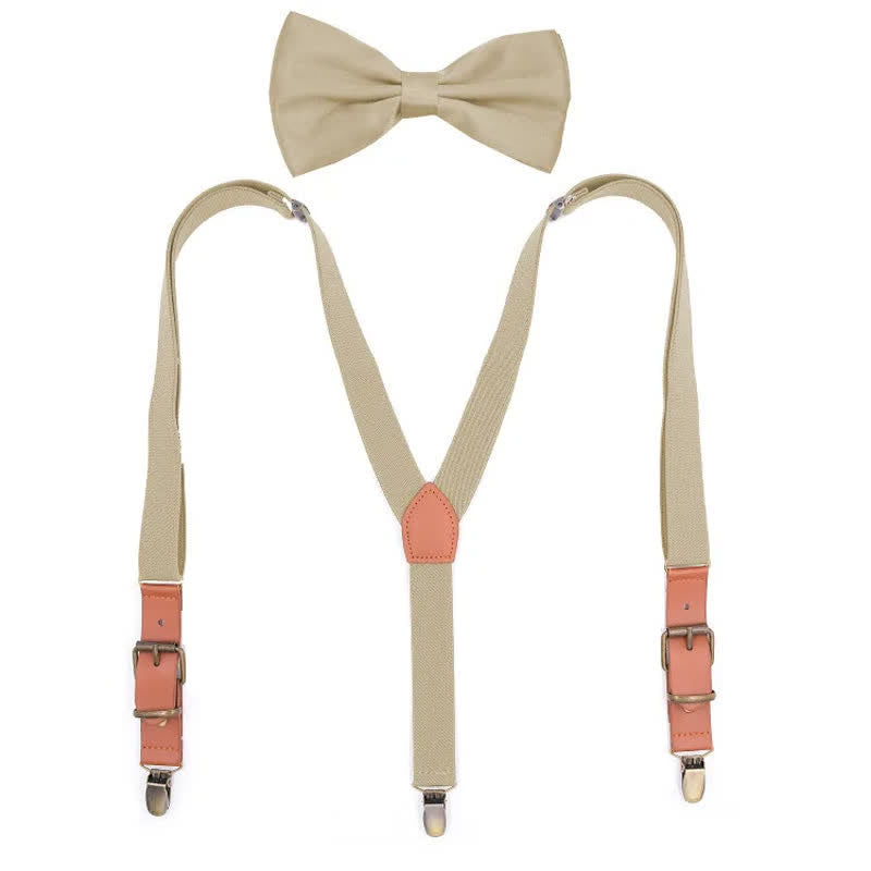 Set di 2 papillon con monogramma personalizzato e bretelle regolabili a 3 clip - Cachi - image 4