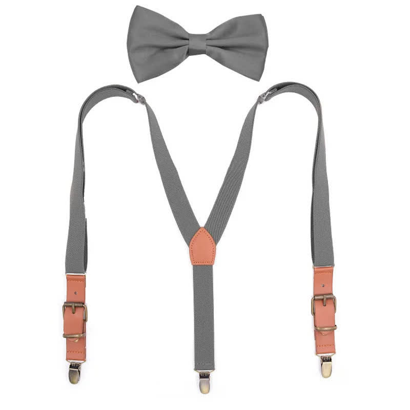 Set di 2 papillon con monogramma personalizzato e bretelle regolabili a 3 clip - Grigio - image 5
