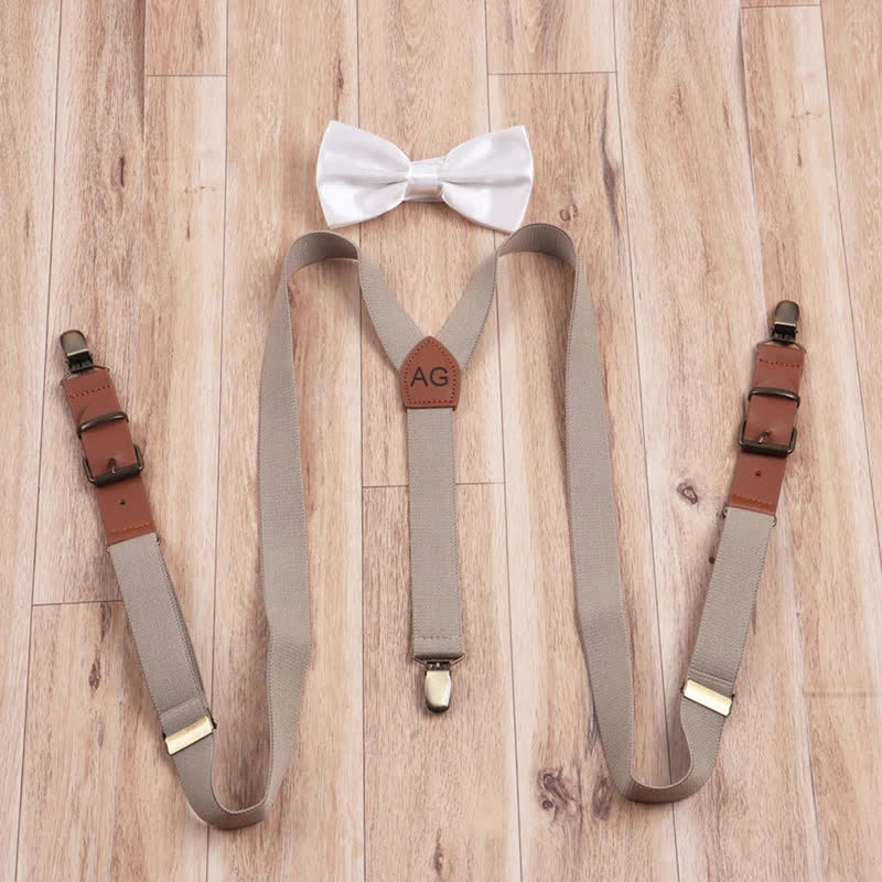 Set di 2 papillon con monogramma personalizzato e bretelle regolabili a 3 clip - image 0