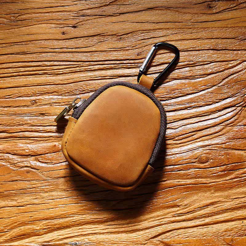 Portachiavi con cerniera, conchiglia, moneta, borsa in vera pelle - Marrone - image 2