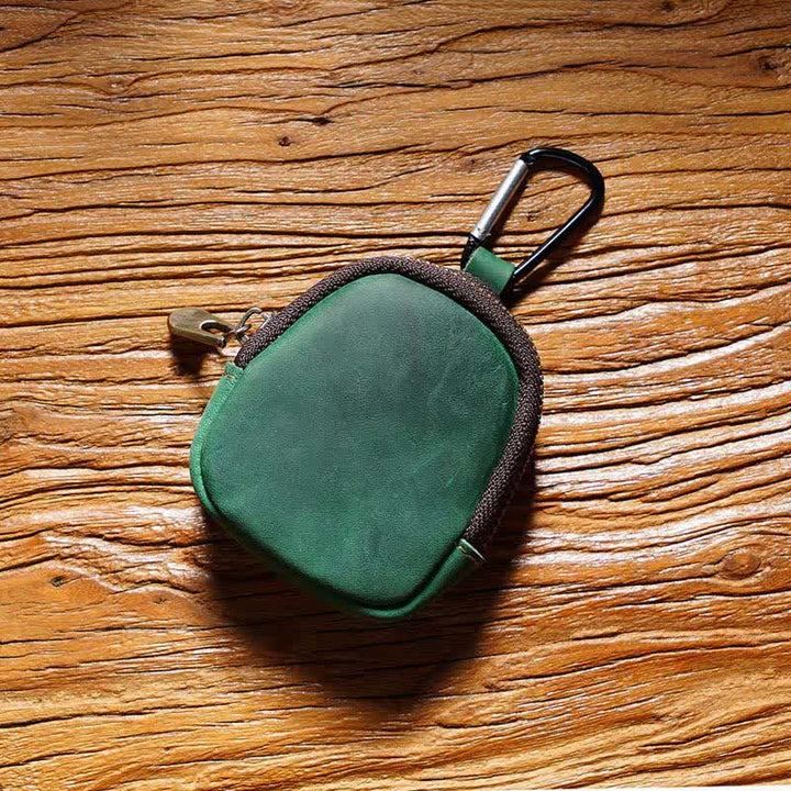 Portachiavi con cerniera, conchiglia, moneta, borsa in vera pelle - Verde scuro - image 10