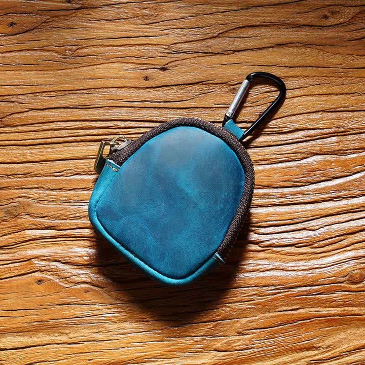 Portachiavi con cerniera, conchiglia, moneta, borsa in vera pelle - Blu - image 12