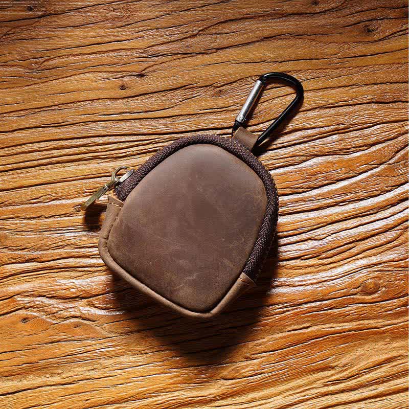 Portachiavi con cerniera, conchiglia, moneta, borsa in vera pelle - Caffè - image 9