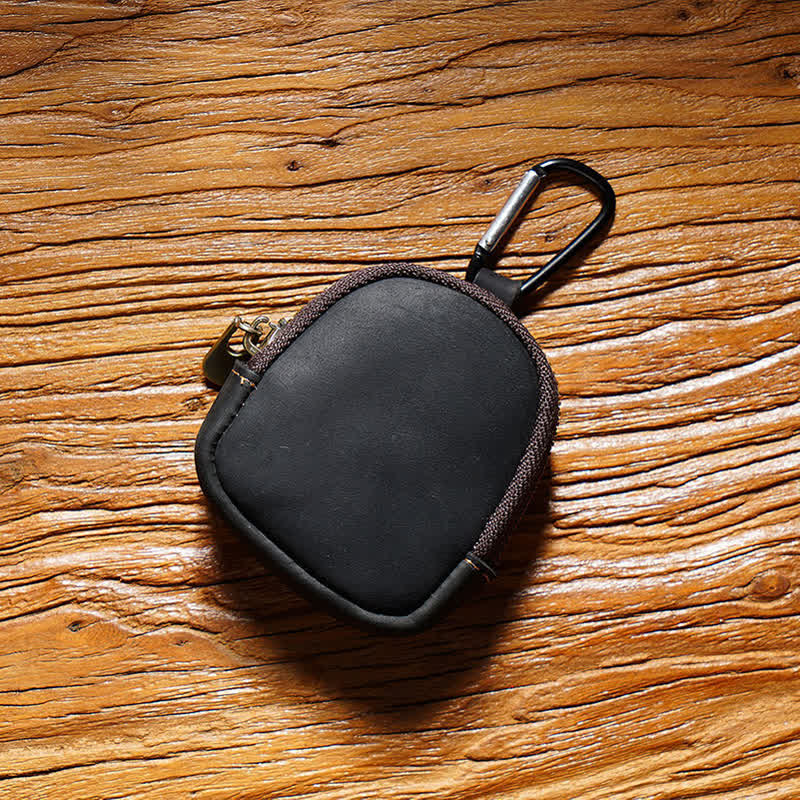 Portachiavi con cerniera, conchiglia, moneta, borsa in vera pelle - Nero - image 5