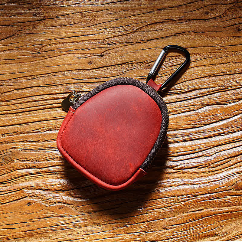 Portachiavi con cerniera, conchiglia, moneta, borsa in vera pelle - Rosso - image 11