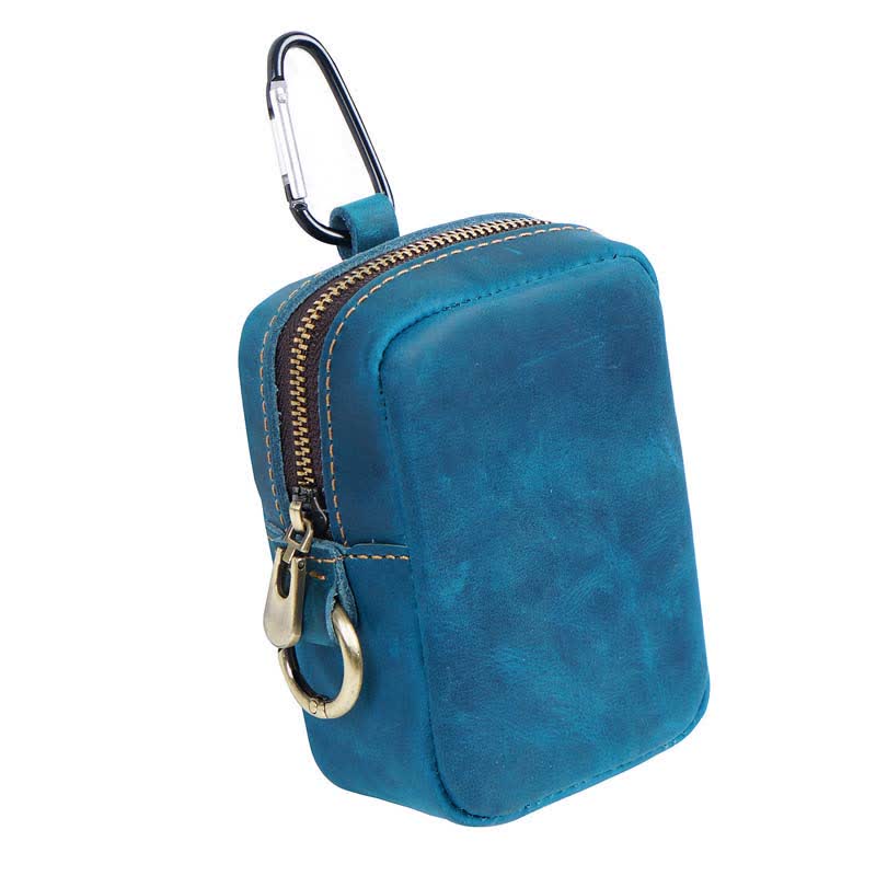 Borsa da cintura mini in vera pelle con cerniera per esterni Cube - Blu - image 2