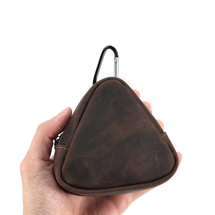 Portafoglio piccolo con cerniera e tasca in pelle con triangolo - Caffè - image 7