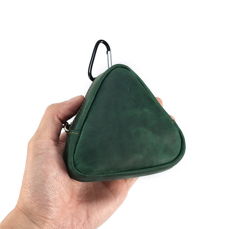 Portafoglio piccolo con cerniera e tasca in pelle con triangolo - Verde scuro - image 4