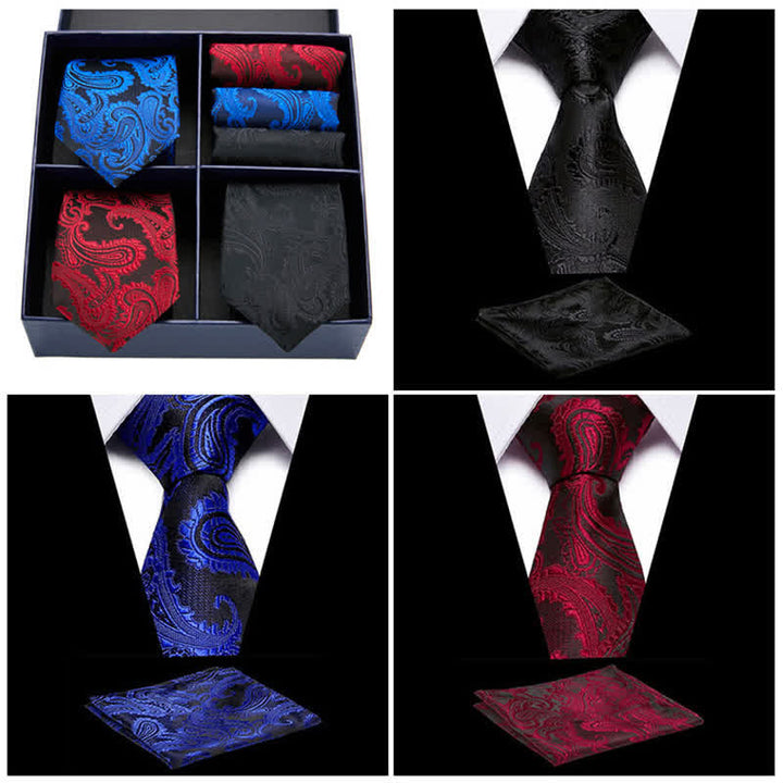 Set di 6 cravatte e fazzoletti da taschino con motivo Paisley da uomo, in scatola regalo a quattro griglie - image 1